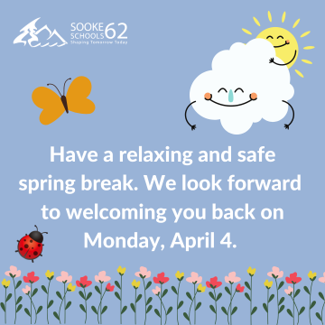 Text on screen with spring themed graphics.