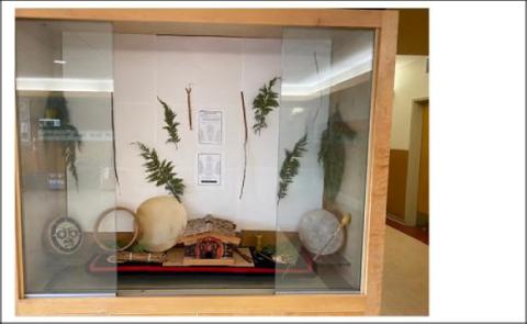 Image of display related to learning about the traditions of local First Nations along the Pacific coast of British Columbia.