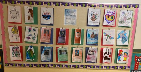 Our grade 1/2 class created this bulletin board to highlight some influential Indigenous people in Canada.