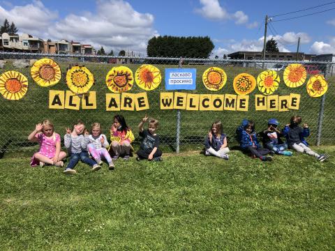Our kindergarten class created this display to welcome our new Ukrainian students. We want everyone to feel a sense of belonging at Sooke Elementary.