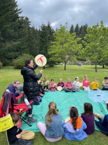 Drumming with Tiffany Adams at our Willway learning on the land